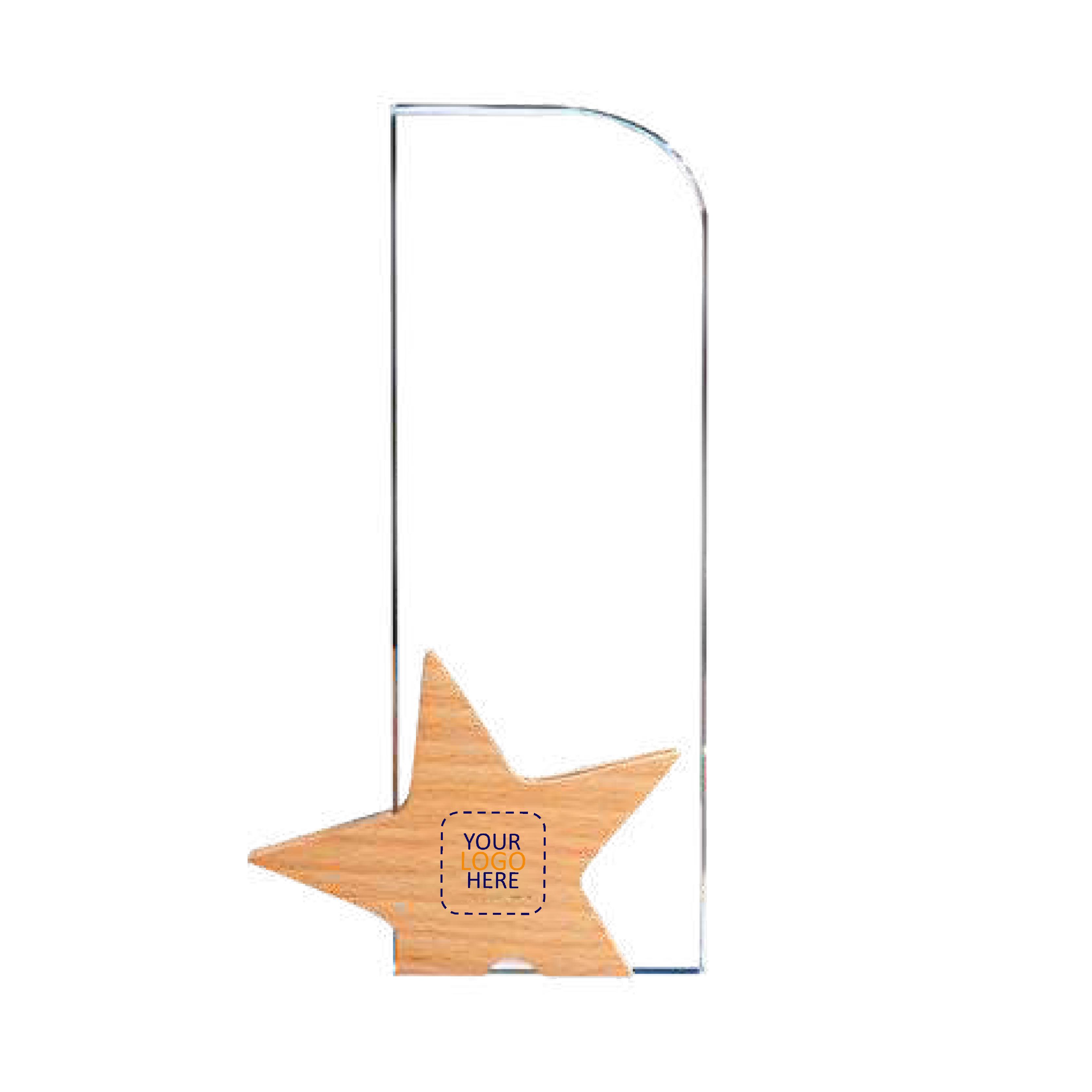 Crystal Award With Wooden Star Base  Size 11.2 x 22 cm